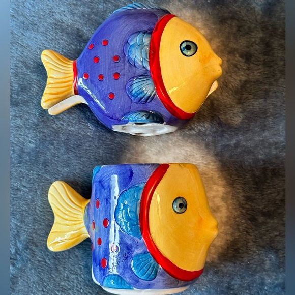 71. Tropical Hand-painted Fish cup & napkin holder Adorable Set - Picture 1 of 6